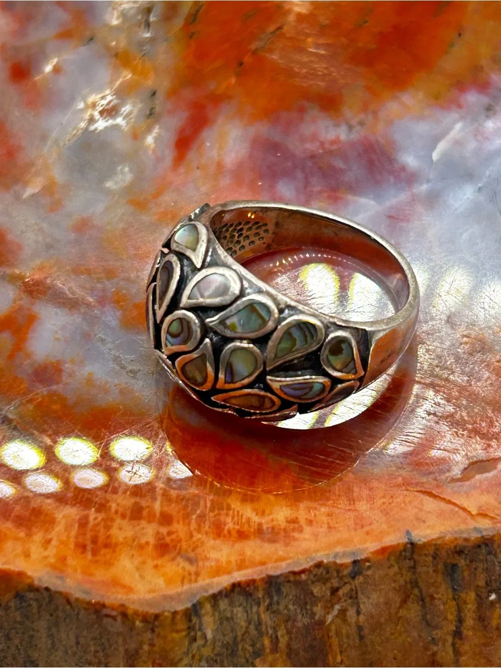 Vintage Sterling Silver Abalone Shell Ring - Size 9